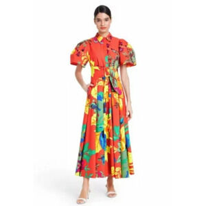 Christopher John Rogers Women's Colorful Floral Shirt Dress Puff Sleeve Size 0